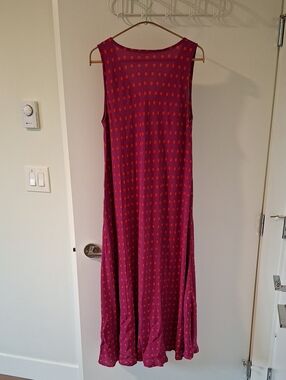 Vibrant Feminine Fuchsia & Orange Polka Dot Print Swing Maxi Dress (Size S)